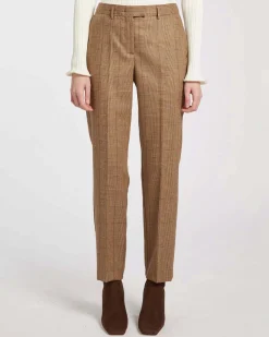 Pantaloni slim Marella in pura lana color cammello in Principe Galles