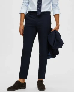 Pantaloni slim Selected Homme blu in tela di misto lana stretch microarmatura