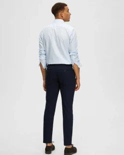 Pantaloni slim Selected Homme blu in tela di misto lana stretch microarmatura
