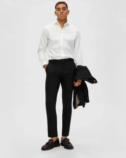 Pantaloni slim Selected Homme neri in tela di misto lana stretch microarmatura