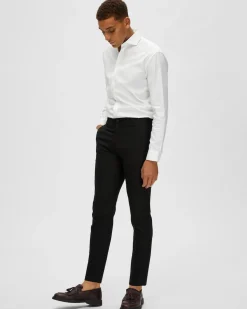 Pantaloni slim Selected Homme neri in tela di misto lana stretch microarmatura