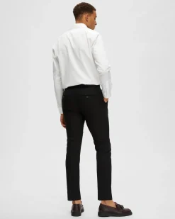 Pantaloni slim Selected Homme neri in tela di misto lana stretch microarmatura