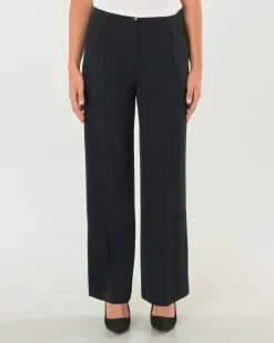 Pantaloni straight neri in tessuto stretch fluido con pinces in vita