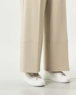 Pantaloni super wide color gesso Jurerê in tricot di misto viscosa con elastico in vita