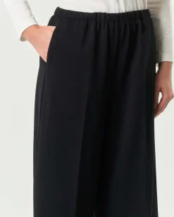 Pantaloni super wide neri Jurerê in tricot di misto viscosa con elastico in vita