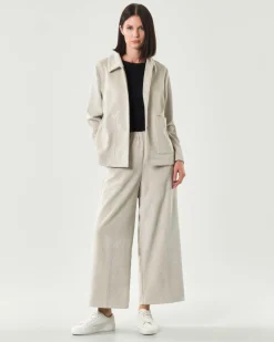 Pantaloni super wide neri JurerĂȘ in velluto stretch a coste con elastico inserito in vita