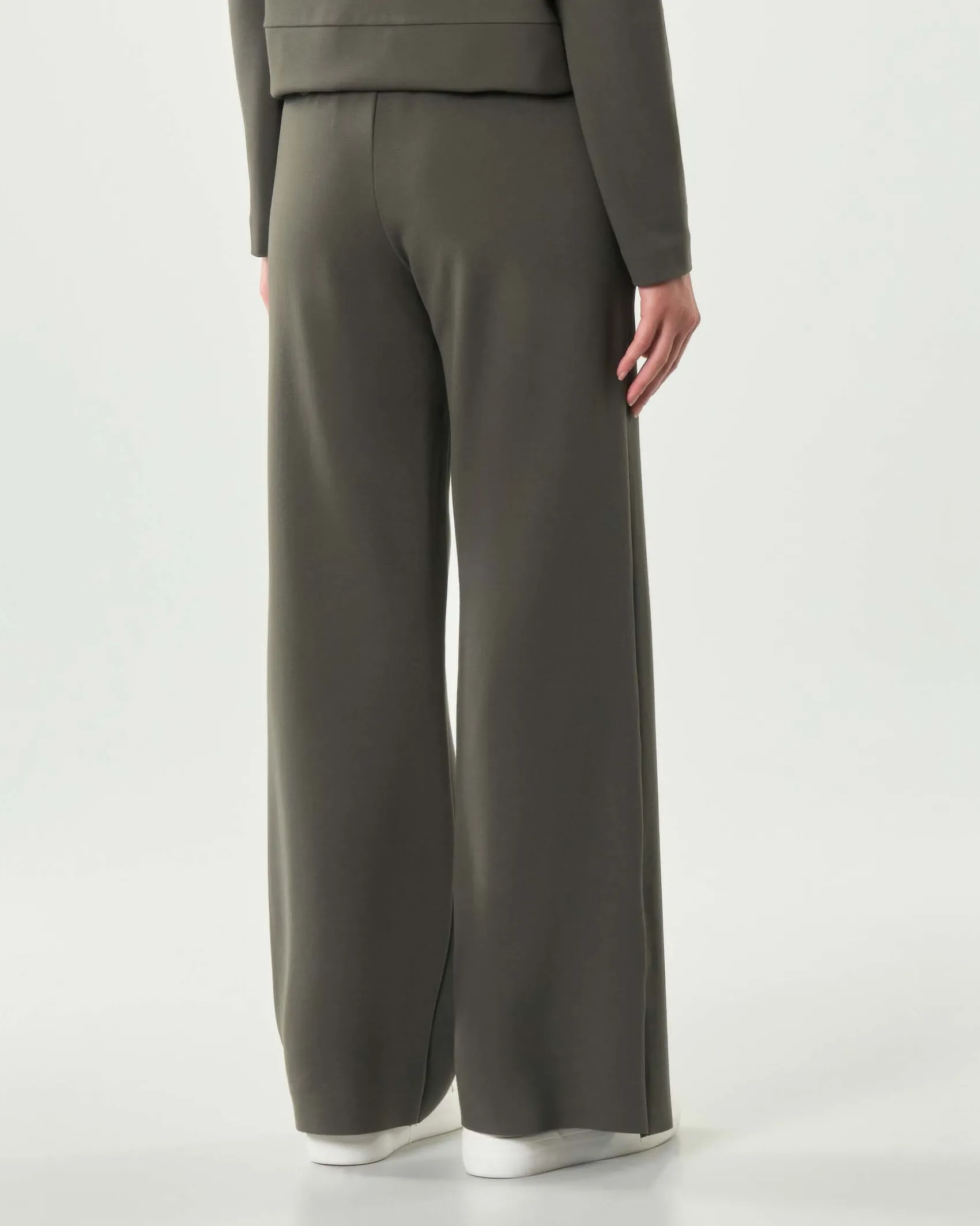Pantaloni verde militare Hlo! dalla linea a palazzo in tessuto lavorato a punto Milano con elastico inserito in vita