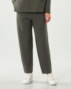 Pantaloni verde militare Hlo! dalla linea baloon in tessuto lavorato a punto Milano con elastico inserito in vita