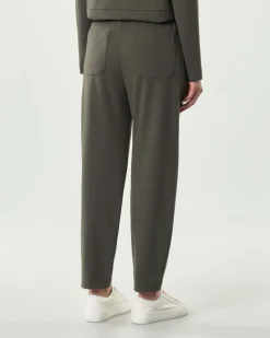 Pantaloni verde militare Hlo! dalla linea baloon in tessuto lavorato a punto Milano con elastico inserito in vita
