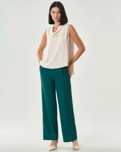 Pantaloni verdi Hlo! in crĂšpe effetto fluido con pinces in vita