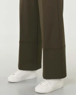 Pantaloni verdi militare in tricotina di misto viscosa dalla linea wide con elastico inserito in vita