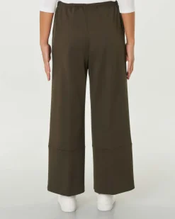 Pantaloni verdi militare in tricotina di misto viscosa dalla linea wide con elastico inserito in vita