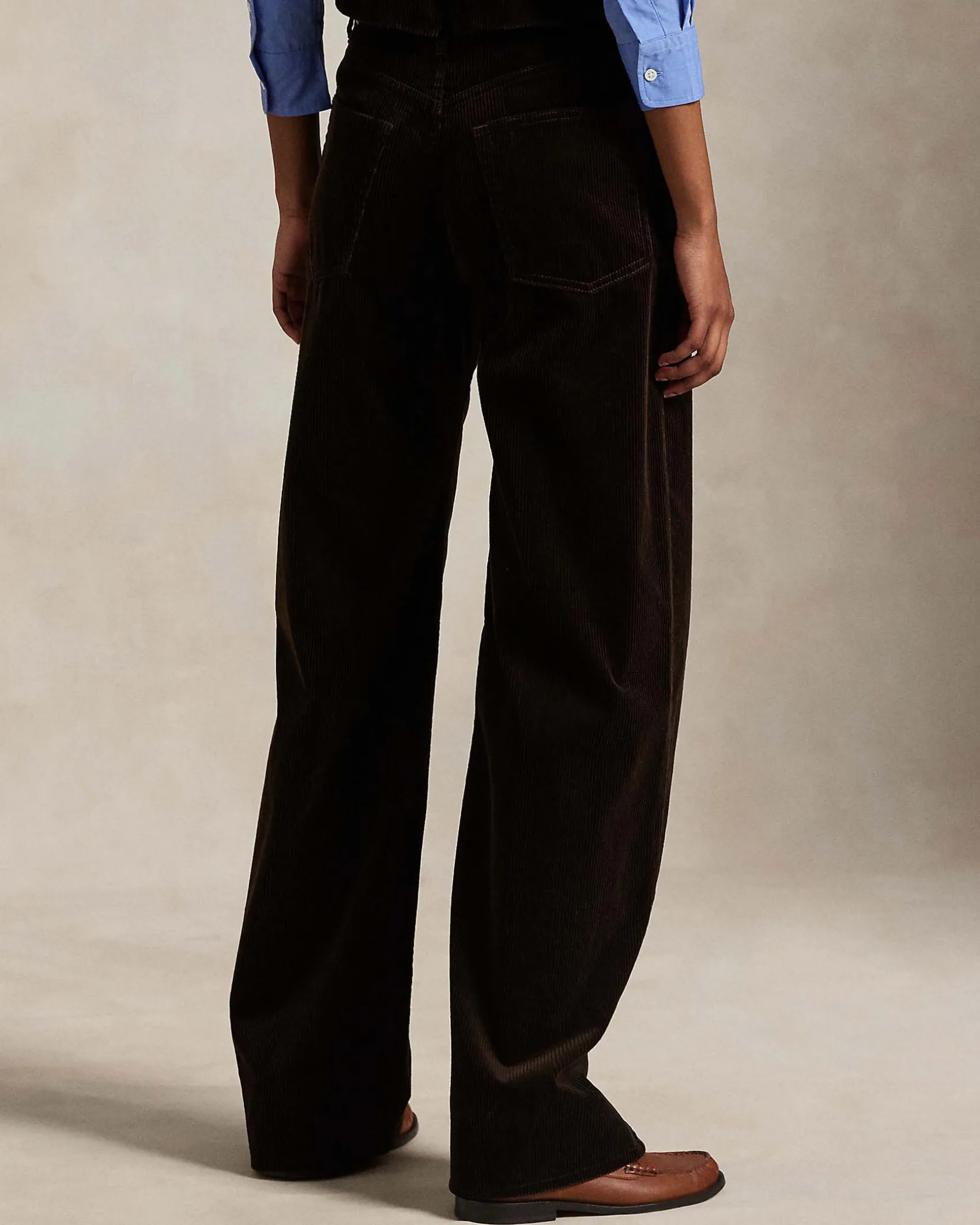 Pantaloni wide color testa moro Polo Ralph Lauren in velluto a coste di cotone