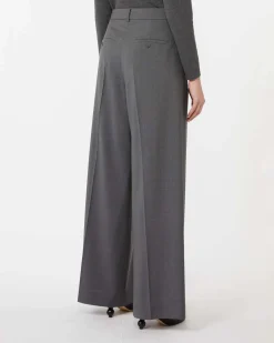 Pantaloni wide grigio antracite Weekend Max mara in tela di pura lana natural stretch con pinces in vita