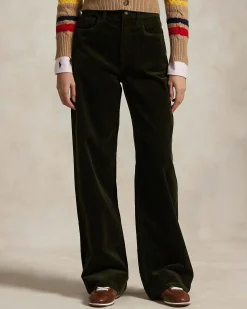 Pantaloni wide verde bosco Polo Ralph Lauren in velluto a coste di cotone