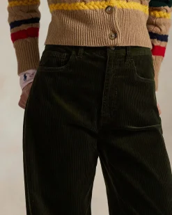 Pantaloni wide verde bosco Polo Ralph Lauren in velluto a coste di cotone