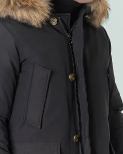 Parka Ashki.i nero in cotone con vera pelliccia staccabile