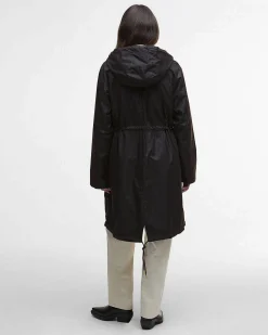 Parka Barbour Marcy color testa moro in cotone cerato con fodera tartan e cappuccio fisso
