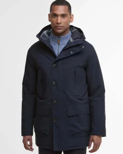 Parka Beaufort Barbour blu in twill di poliestere e cotone cerato