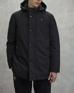 Parka Chester Blauer nero con cappuccio staccabile in neoprene tecnico stretch imbottito in piuma