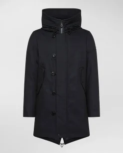 Parka Kasa Peuterey blu in misto cotone con cappuccio e coda a eskimo