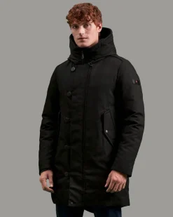 Parka Kasa Peuterey nero in misto cotone con cappuccio e coda a eskimo