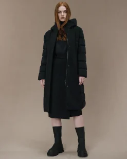 Parka Winter Hybrid Wom nero al ginocchio in SURFLEX® opaco con maniche a piumino glossy