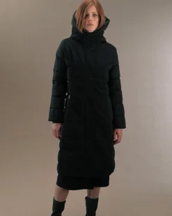 Parka Winter Hybrid Wom nero al ginocchio in SURFLEX® opaco con maniche a piumino glossy