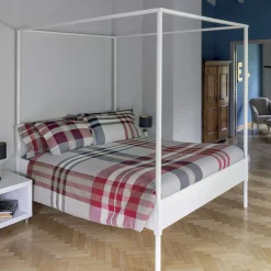 Parure lenzuola Birr a una piazza in cotone a fantasia tartan beige grigia e rossa 160x290