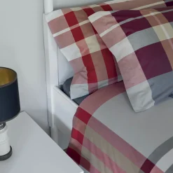 Parure lenzuola Birr a una piazza e mezza in cotone a fantasia tartan beige grigia e rossa 200x290