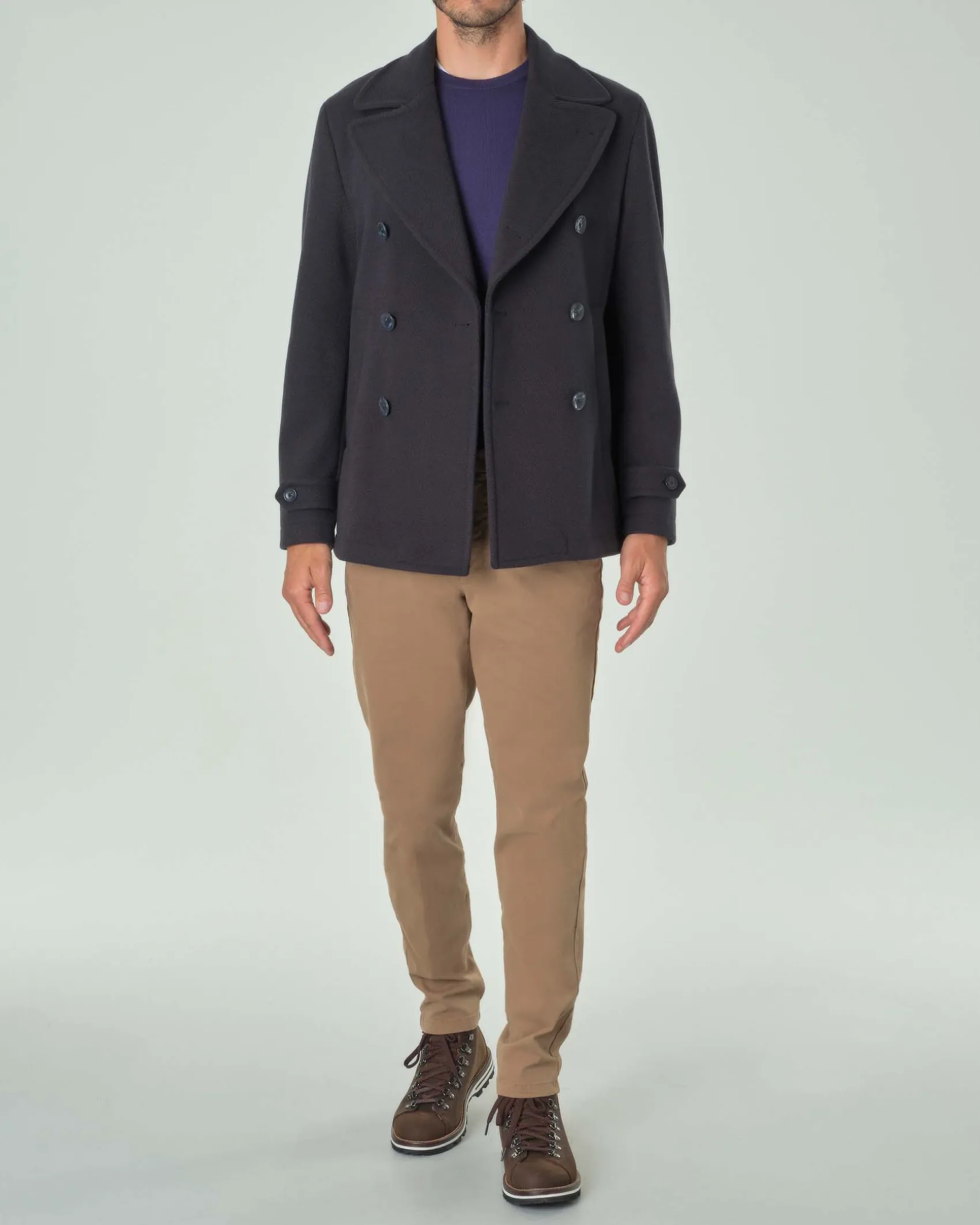 Peacoat Paul Baker blu in panno diagonale