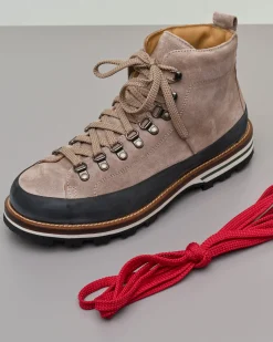 Pedula Mon Piz Lussari in pelle scamosciata color tortora con bordo nero