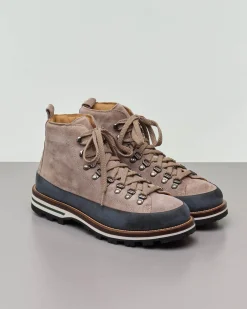 Pedula Mon Piz Lussari in pelle scamosciata color tortora con bordo nero