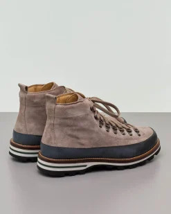 Pedula Mon Piz Lussari in pelle scamosciata color tortora con bordo nero