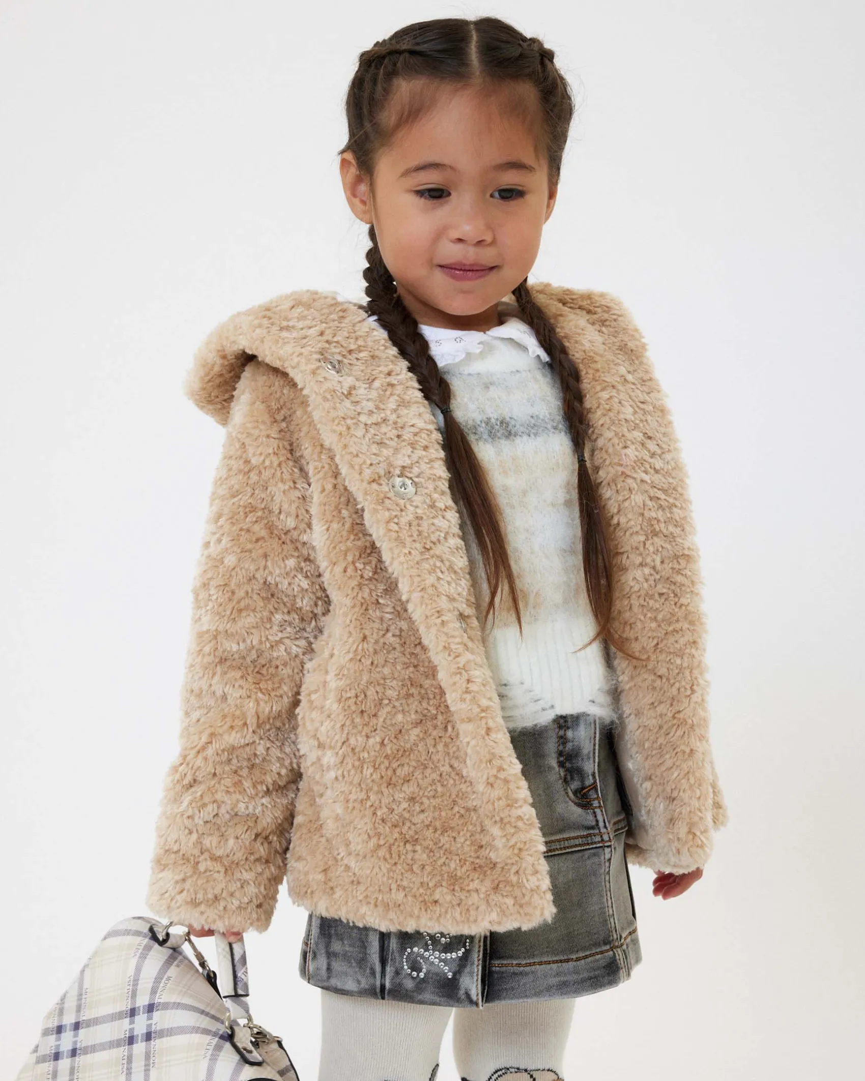 Pelliccia Monnalisa beige con cappuccio