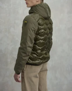 Piumino Albert Blauer bi-tessuto verde militare con cappuccio fisso e trapuntatura ad onde