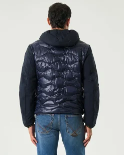 Piumino Albert Blauer bi-tessuto blu con cappuccio fisso e trapuntatura ad onde