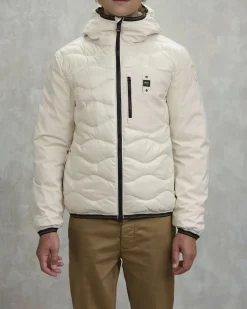 Piumino Albert Blauer bi-tessuto color panna con cappuccio fisso e trapuntatura ad onde