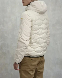 Piumino Albert Blauer bi-tessuto color panna con cappuccio fisso e trapuntatura ad onde