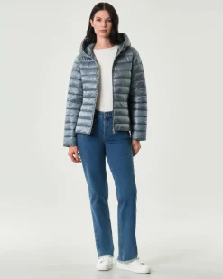 Piumino azzurro Emme Marella in tessuto tecnico downproof antigoccia con cappuccio