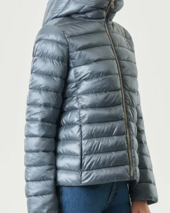 Piumino azzurro Emme Marella in tessuto tecnico downproof antigoccia con cappuccio
