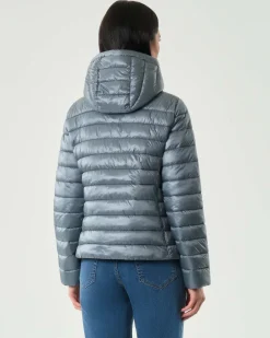 Piumino azzurro Emme Marella in tessuto tecnico downproof antigoccia con cappuccio