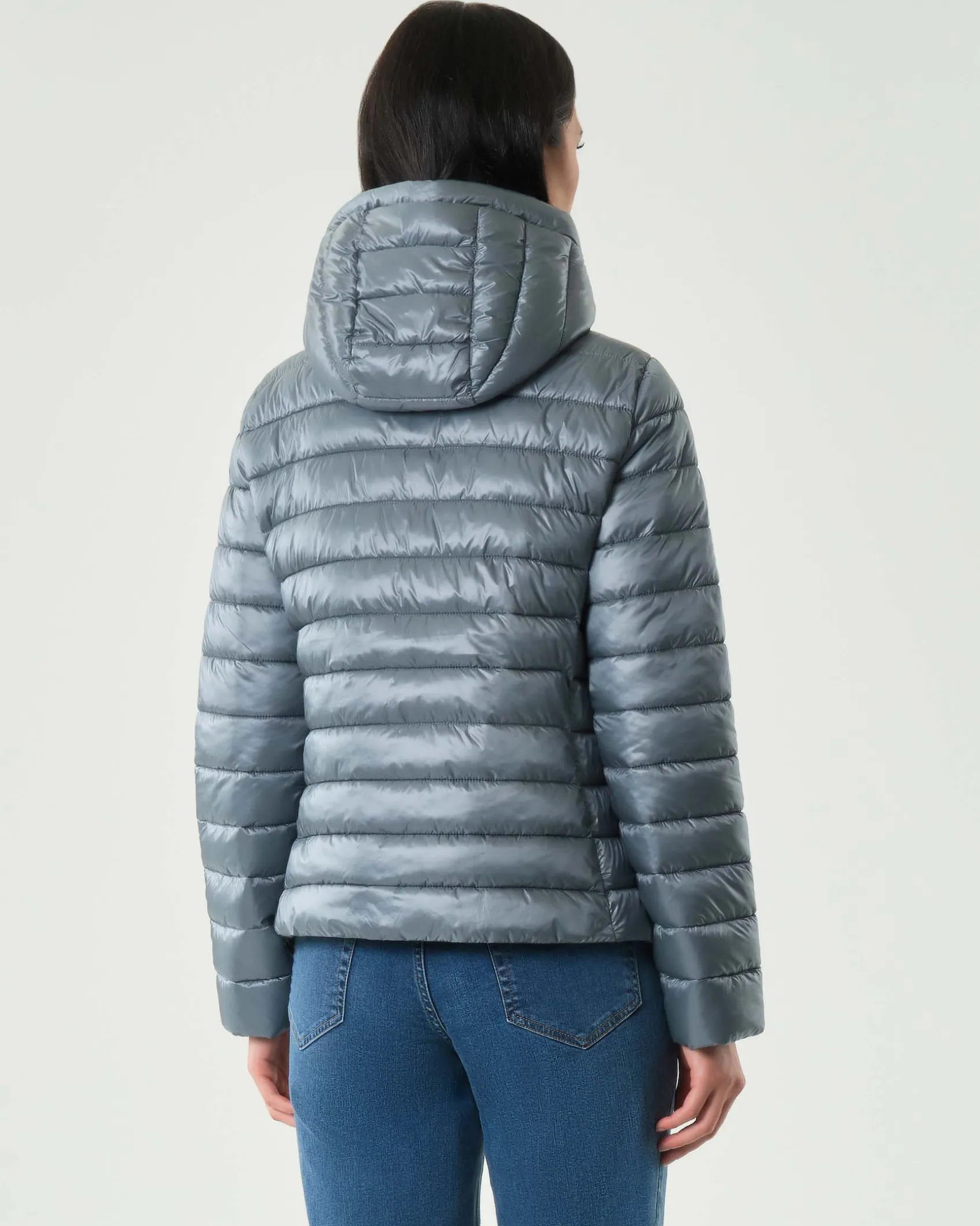 Piumino azzurro Emme Marella in tessuto tecnico downproof antigoccia con cappuccio