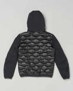 Piumino Blauer nero in nylon trapuntato a onde con cappuccio e maniche in soft shell