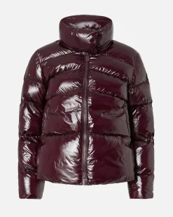 Piumino bordeaux Pinko crystal nylon dal finishing lucido con colletto in piedi