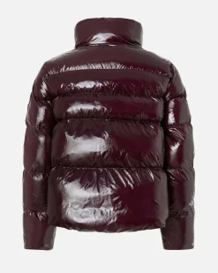 Piumino bordeaux Pinko crystal nylon dal finishing lucido con colletto in piedi