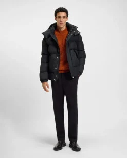 Piumino Boss nero in nylon opaco idrorepellente con cappuccio staccabile