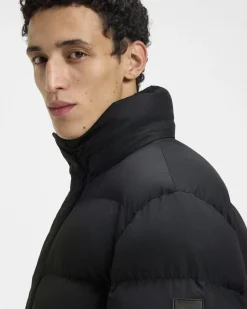Piumino Boss nero in nylon opaco idrorepellente con cappuccio staccabile