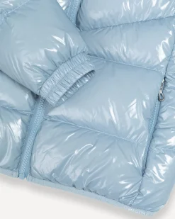 Piumino Colmar azzurro in nylon lucido imbottito con cappuccio
