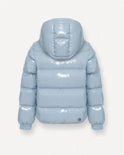 Piumino Colmar azzurro in nylon lucido imbottito con cappuccio